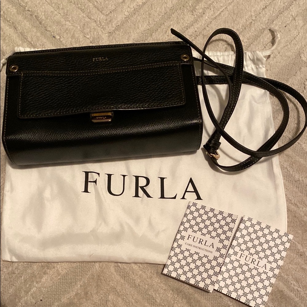 Furla Black Crossbody Bag with Gold Hardware